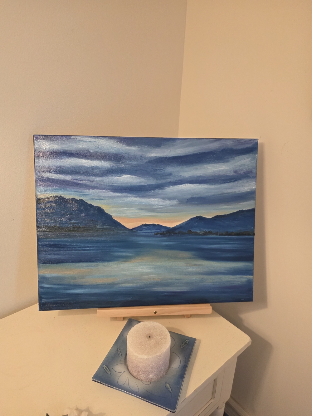 Hand-Painted Blue Landscape Canvas Art SIZE 14X18